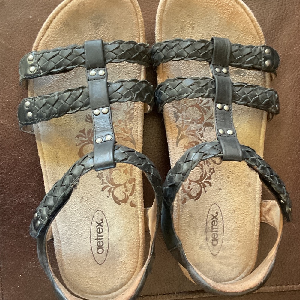 Aetrex Black Braided Sandals